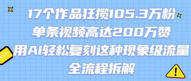 17个作品狂揽105.3W粉，单条视频高达200W赞，用Ai轻松复刻这种现象级流量!(全流程拆解)-网创资源站