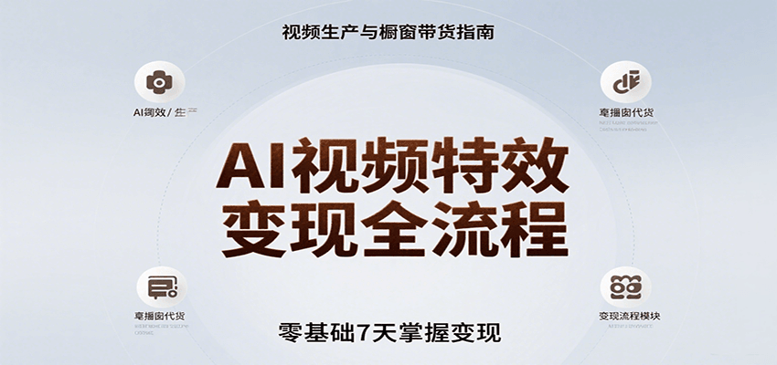AI视频特效变现全流程，零基础7天掌握视频生产到橱窗带货变现-网创资源站