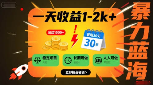 一天收益1-2k+ 稳定项目，暑期暴力蓝海项目，长期稳定，人人可做【揭秘】-网创资源站