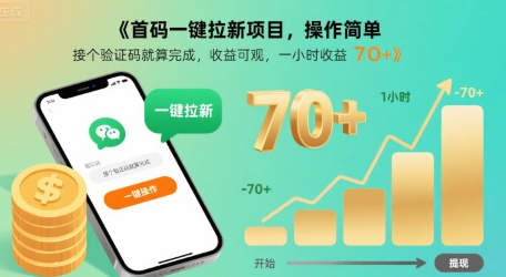 首码一键拉新项目，操作简单，接个验证码就算完成，收益可观， 一小时收益70+【揭秘】-网创资源站