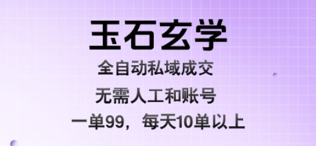 玉石玄学全自动私域成交，一单99每天十单以上，无需人工和矩阵账号，蓝海项目直接干【揭秘】-网创资源站