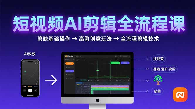 短视频AI剪辑技能，从剪映基础操作到高阶创意玩法，全流程剪辑技术-网创资源站