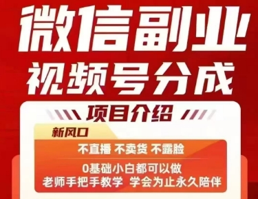 微信副业视频号分成，不直播 不卖货 不露脸，三五分钟即可完成一条作，每日收益几十、几张不等-网创资源站
