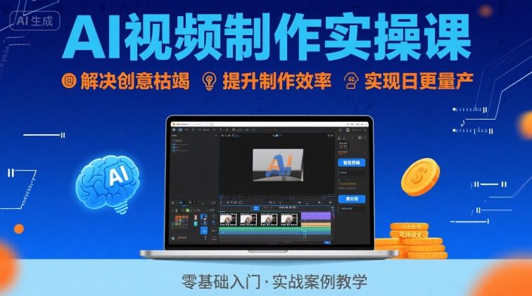 Ai视频制作实操课，解决创意枯竭、效率低下痛点，实现日更量产可持续变现-网创资源站