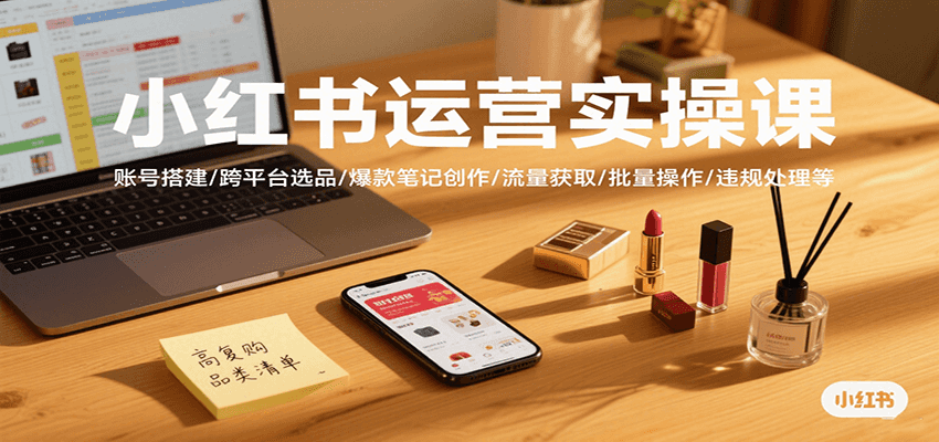 小红书运营实操课，账号搭建/跨平台选品/爆款笔记创作/流量获取/批量操作/违规处理等-网创资源站