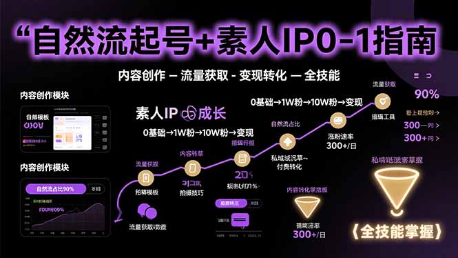 自然流起号+素人IP0-1指南，快速掌握内容创作-流量获取-变现转化-全技能-网创资源站