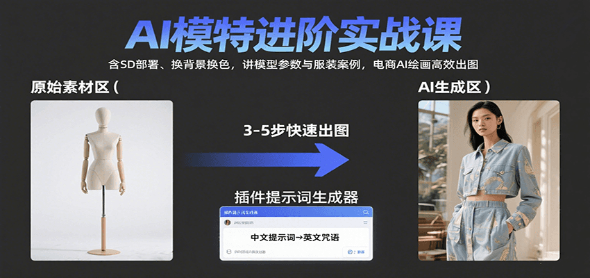 AI模特进阶实战课：含SD部署、换背景换色，讲模型参数与服装案例，电商AI绘画高效出图-网创资源站