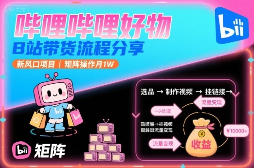 哔哩哔哩好物，B站带货流程分享，新风口项目，矩阵操作月1W-网创资源站