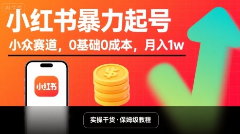 小红书暴力起号，小众赛道，0基础0成本，月入1w-网创资源站