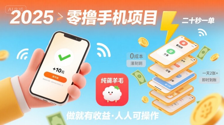 2025年零撸手机项目，二十秒一单，纯薅羊毛 一天2张+做就有-网创资源站