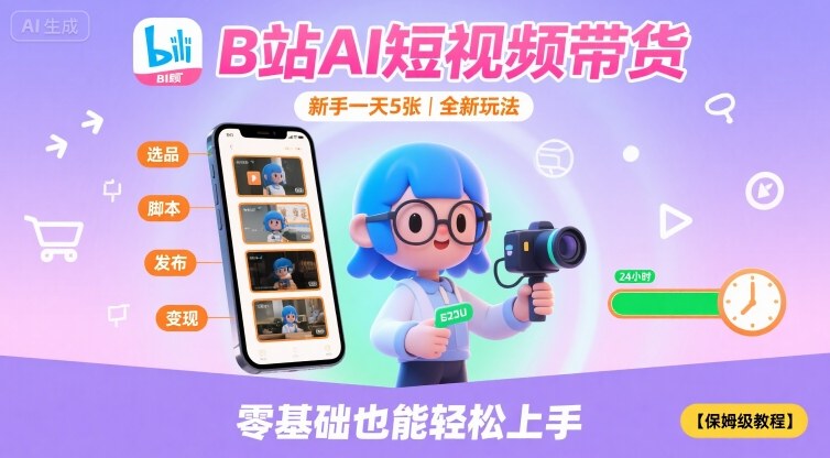 B站AI短视频带货，新手一天5张，全新玩法【保姆级教程】-网创资源站
