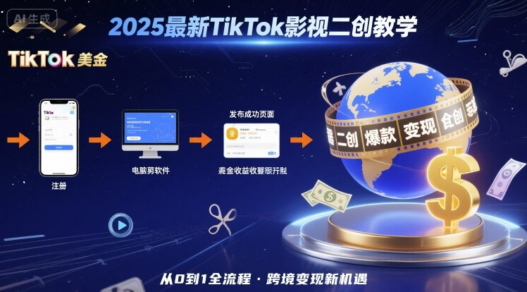2025年最新TikTok影视二创教学，从注册到发布撸美金全流程，跨境变现新机遇-网创资源站