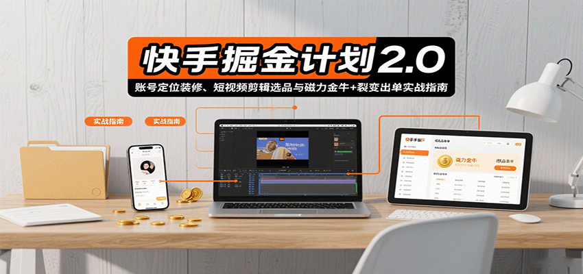 快手掘金计划2.0，账号定位装修、短视频剪辑选品与磁力金牛+裂变出单实战指南-网创资源站