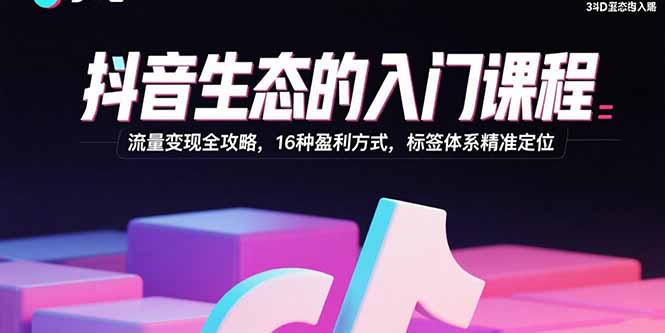 抖音生态的入门课程：流量变现全攻略，16种盈利方式，标签体系精准定位-网创资源站