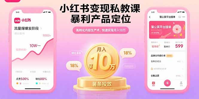 小红书变现私教课，暴利产品定位，高转化内容生产术，快速实现月入10万-网创资源站