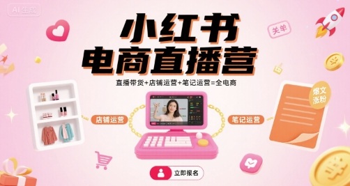 小红书电商直播营，直播带货+店铺运营+笔记运营=全电商-网创资源站