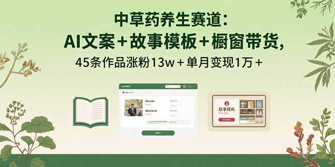 中草药养生赛道：AI文案+故事模板+橱带货，45条作品涨粉13w+单月变现1万+-网创资源站