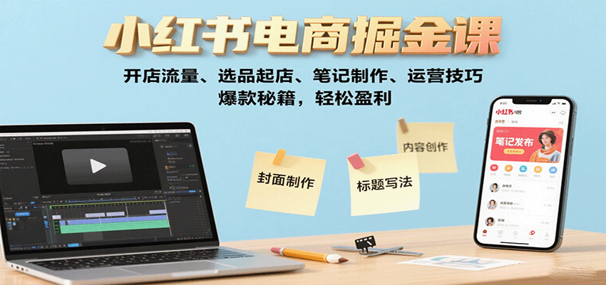 小红书电商掘金课：开店流量、选品起店、笔记制作、运营技巧，爆款秘籍，轻松盈利-网创资源站