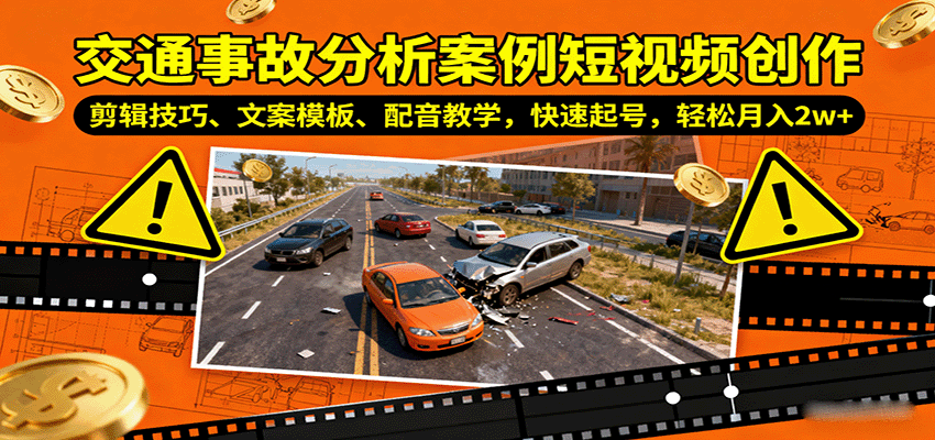 交通事故分析案例短视频创作，剪辑技巧、文案模板、配音教学，快速起号，轻松月入2w+-网创资源站