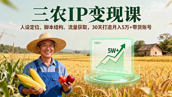 三农IP变现课，人设定位、脚本结构、流量获取，30天打造月入5万+带货账号-网创资源站