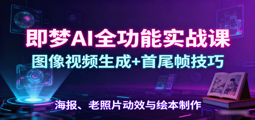 即梦AI全功能实战课：图像视频生成+首尾帧技巧，海报、老照片动效与绘本制作-网创资源站