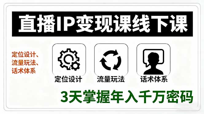 直播IP变现课线下课，定位设计、流量玩法、话术体系，3天掌握年入千万密码-网创资源站