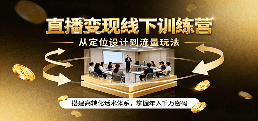 直播变现线下训练营，从定位设计到流量玩法，搭建高转化话术体系，掌握年入千万密码-网创资源站