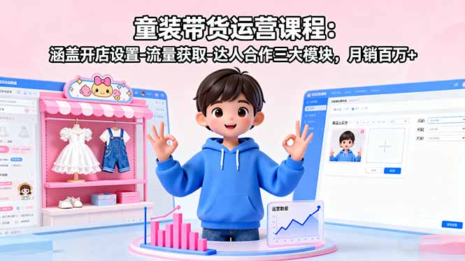 童装带货运营课程：涵盖开店设置-流量获取-达人合作三大模块，月销百万+-网创资源站