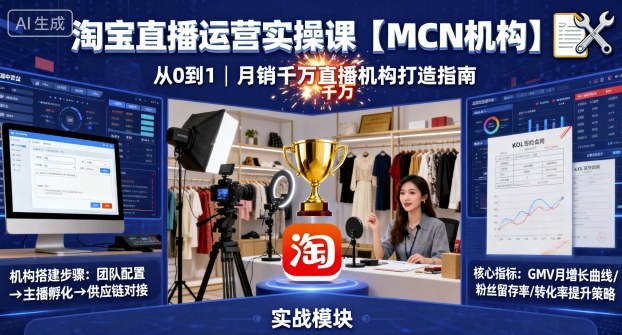 淘宝直播运营实操课【MCN机构】，从0到1做一家月销千W的直播机构-网创资源站