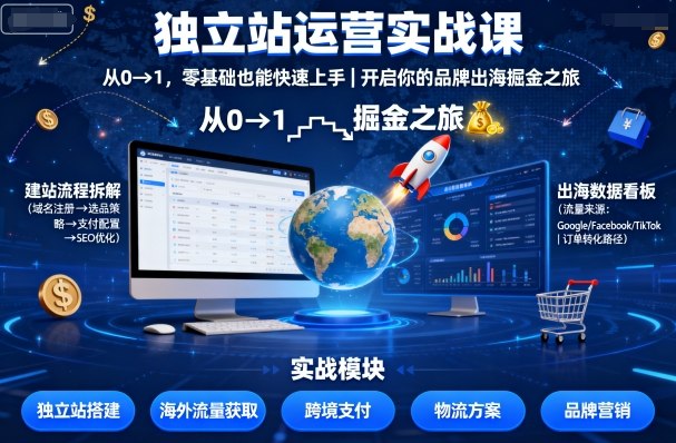 独立站运营实战课，从0到1，零基础也能快速上手，开启你的品牌出海掘金之旅-网创资源站