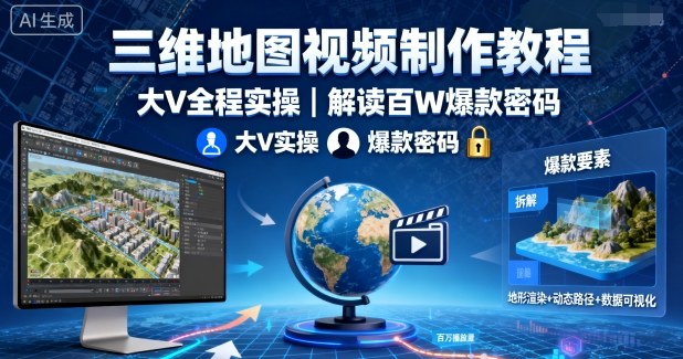 三维地图视频制作教程，大V全程实操，解读百W爆款密码-网创资源站