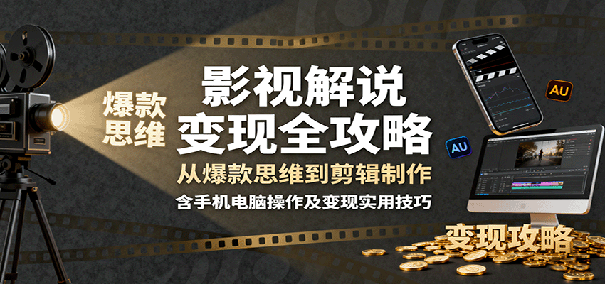 影视解说变现全攻略：从爆款思维到剪辑制作，含手机电脑操作及变现实用技巧-网创资源站