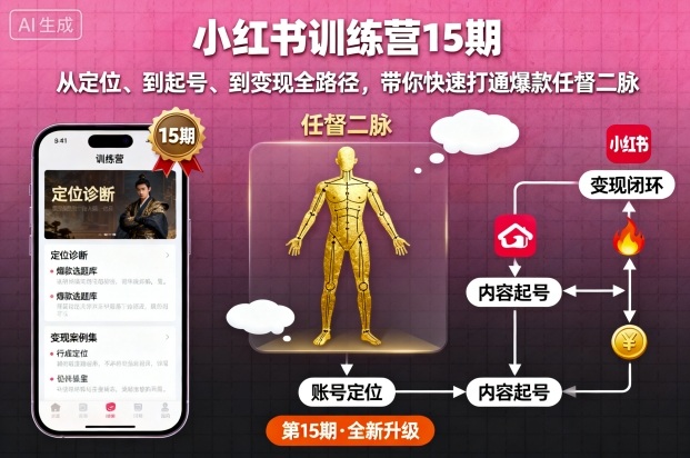 小红书训练营15期，从定位、到起号、到变现全路径，带你快速打通爆款任督二脉-网创资源站