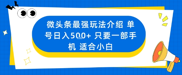 微头条最强玩法介绍一个号日入5张+只要一部手机适合小白-网创资源站
