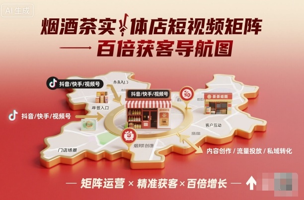 烟酒茶实体店短视频矩阵百倍获客导航图-网创资源站