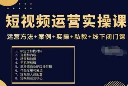 短视频运营实操课，运营方法+案例+实操+私教+线下闭门课-网创资源站