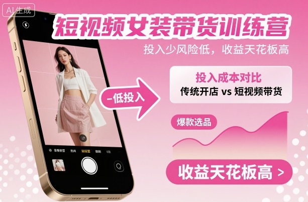 短视频女装带货训练营，投入少风险低，收益天花板高-网创资源站
