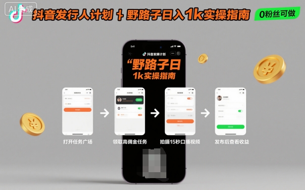 抖音发行人计划全新野路子玩法，随时随地，只要有手机，就能操作，日入1k+【揭秘】-网创资源站