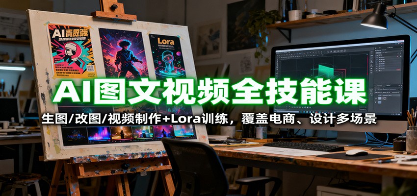 AI图文视频全技能课：生图/改图/视频制作+Lora训练，覆盖电商 、设计多场景-网创资源站