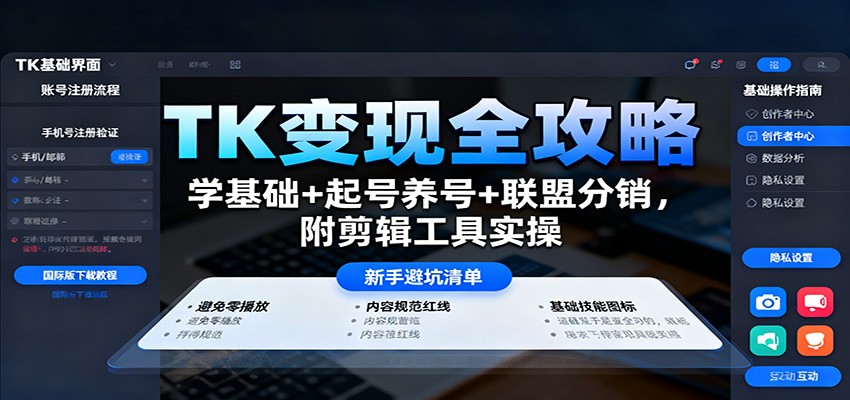 TK变现全攻略：学基础+起号养号+联盟分销，附剪辑工具实操-网创资源站