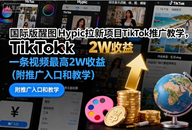 国际版醒图Hypic拉新项目TikTok推广教学，一条视频最高2W收益(附推广入口和教学)-网创资源站