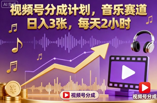 视频号分成计划，音乐赛道，日入3张，每天2小时-网创资源站