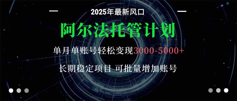 阿尔法托管计划 单账号月入3000-5000，长期稳定项目，新手小白轻松上手。-网创资源站