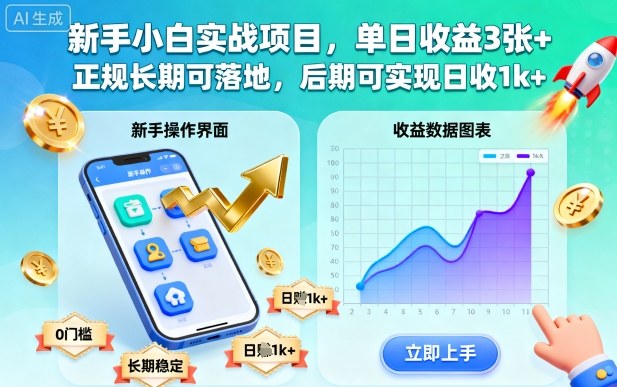 新手小白实战项目，单日收益3张+，正规长期可落地，后期可实现日收1k+【揭秘】-网创资源站