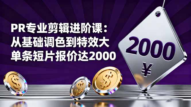 PR专业剪辑进阶课：从基础调色到特效大片的进阶技能，单条短片报价达2000-网创资源站