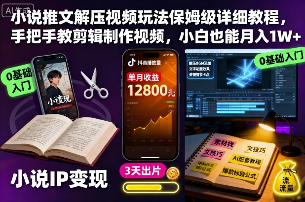 小说推文解压视频玩法保姆级详细教程，手把手教剪辑制作视频，小白也能月入1W+-网创资源站
