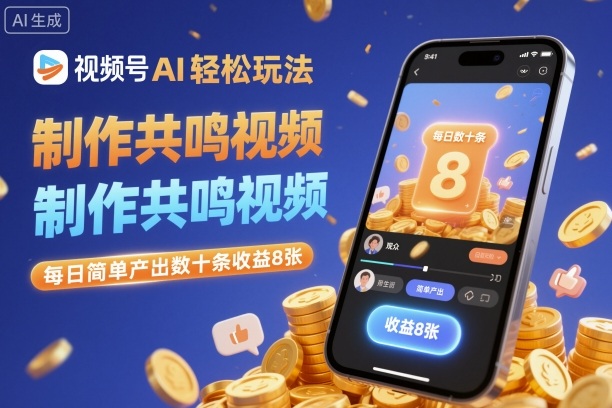 视频号AI轻松玩法，制作共鸣视频，每日简单产出数十条收益8张-网创资源站