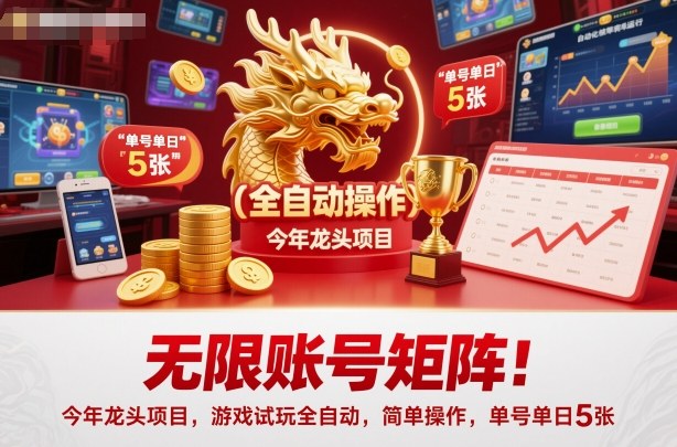 无限账号矩阵！今年龙头项目，游戏试玩全自动，简单操作，单号单日5张【揭秘】-网创资源站