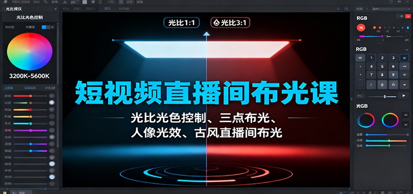 短视频直播间布光课：光比光色控制、三点布光、人像光效、古风直播间布光-网创资源站