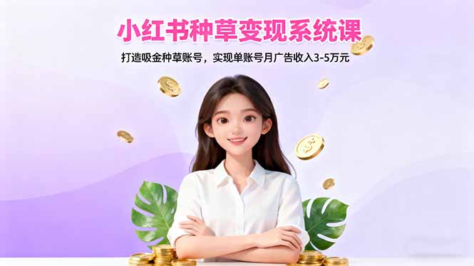 小红书种草变现系统课：打造吸金种草账号，实现单账号月广告收入3-5万元-网创资源站